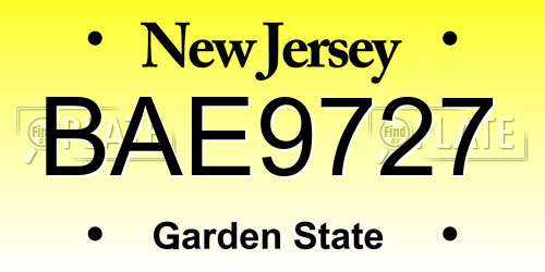 BAE9727 New Jersey License Plate