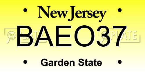 BAEO37 New Jersey License Plate