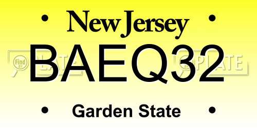 BAEQ32 New Jersey License Plate