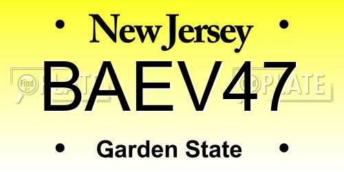 BAEV47 New Jersey License Plate