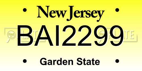 BAI2299 New Jersey License Plate