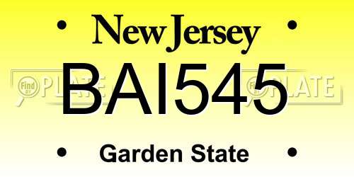 BAI545 New Jersey License Plate