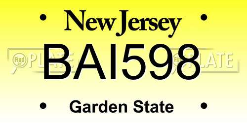 BAI598 New Jersey License Plate