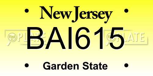 BAI615 New Jersey License Plate