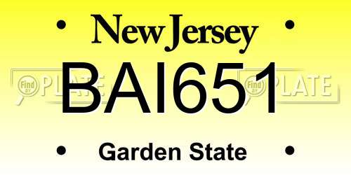 BAI651 New Jersey License Plate
