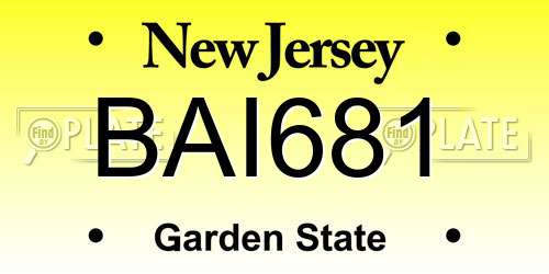BAI681 New Jersey License Plate