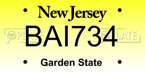 BAI734 New Jersey License Plate