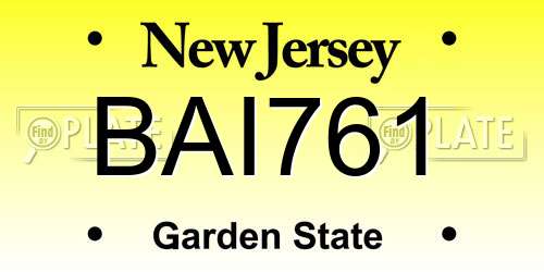 BAI761 New Jersey License Plate