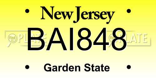 BAI848 New Jersey License Plate