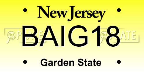 BAIG18 New Jersey License Plate