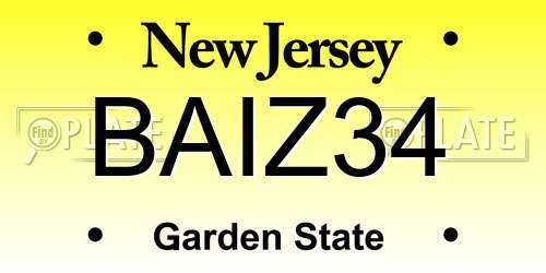 BAIZ34 New Jersey License Plate