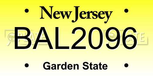 BAL2096 New Jersey License Plate