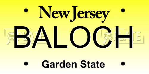 BALOCH New Jersey License Plate