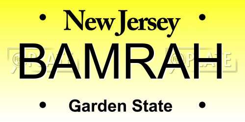 BAMRAH New Jersey License Plate