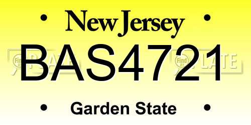 BAS4721 New Jersey License Plate