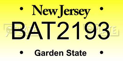 BAT2193 New Jersey License Plate