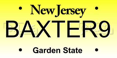 BAXTER9 New Jersey License Plate
