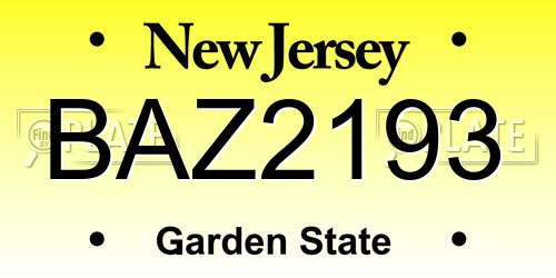 BAZ2193 New Jersey License Plate