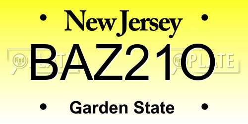 BAZ21O New Jersey License Plate