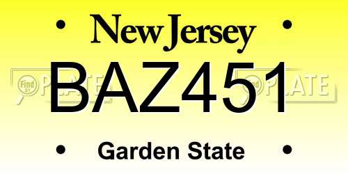 BAZ451 New Jersey License Plate