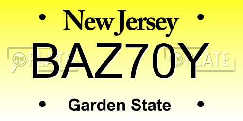 BAZ70Y New Jersey License Plate