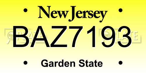 BAZ7193 New Jersey License Plate