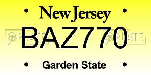 BAZ770 New Jersey License Plate