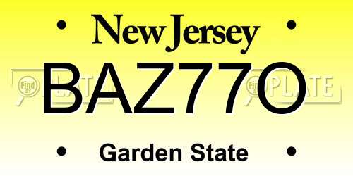 BAZ77O New Jersey License Plate