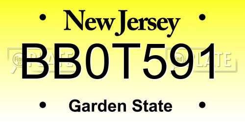 BB0T591 New Jersey License Plate