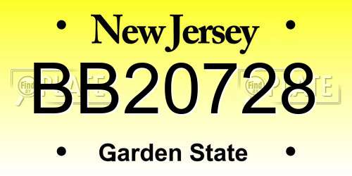 BB20728 New Jersey License Plate