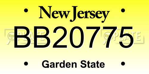 BB20775 New Jersey License Plate