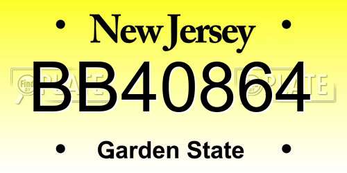 BB40864 New Jersey License Plate