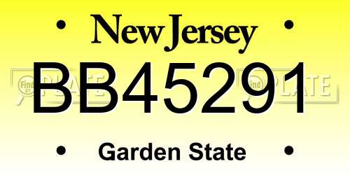 BB45291 New Jersey License Plate