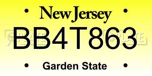 BB4T863 New Jersey License Plate