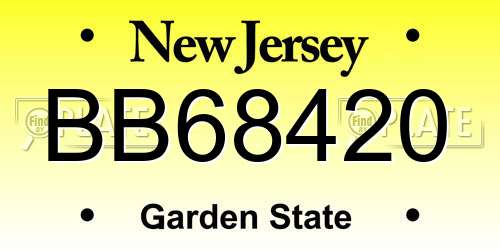 BB68420 New Jersey License Plate