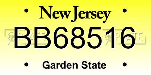 BB68516 New Jersey License Plate