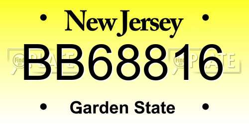 BB68816 New Jersey License Plate