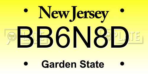 BB6N8D New Jersey License Plate