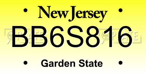 BB6S816 New Jersey License Plate
