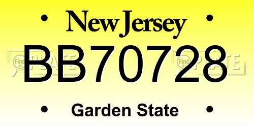 BB70728 New Jersey License Plate