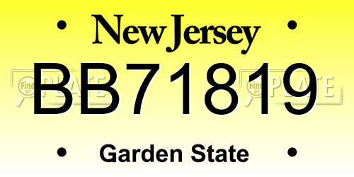 BB71819 New Jersey License Plate