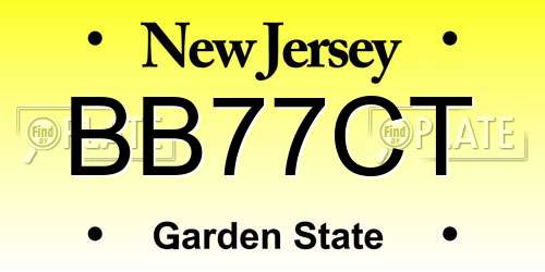BB77CT New Jersey License Plate
