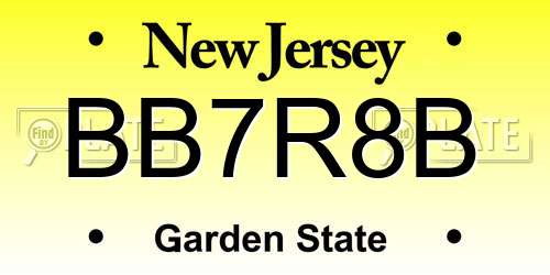 BB7R8B New Jersey License Plate