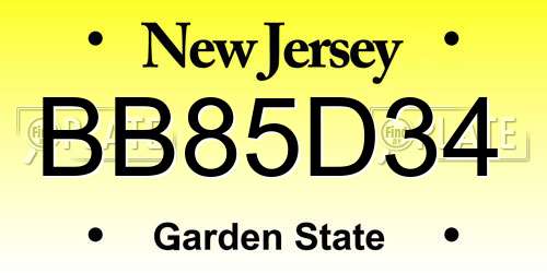 BB85D34 New Jersey License Plate