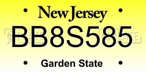 BB8S585 New Jersey License Plate