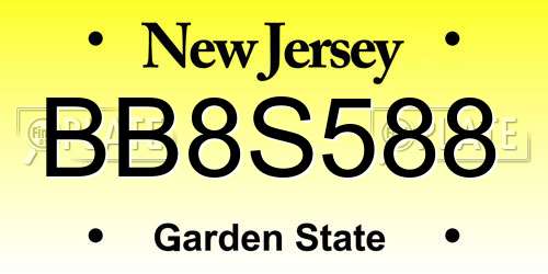 BB8S588 New Jersey License Plate