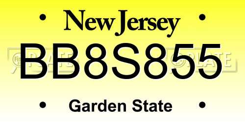 BB8S855 New Jersey License Plate
