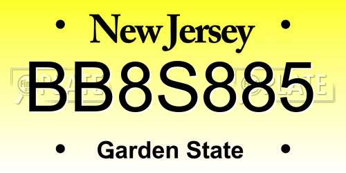 BB8S885 New Jersey License Plate