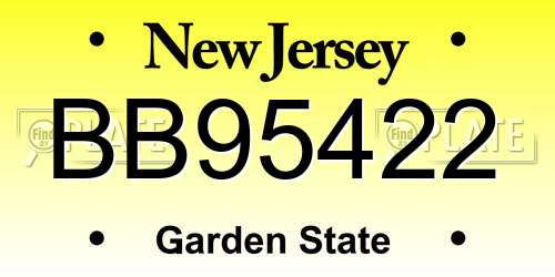 BB95422 New Jersey License Plate