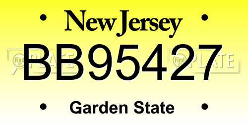 BB95427 New Jersey License Plate